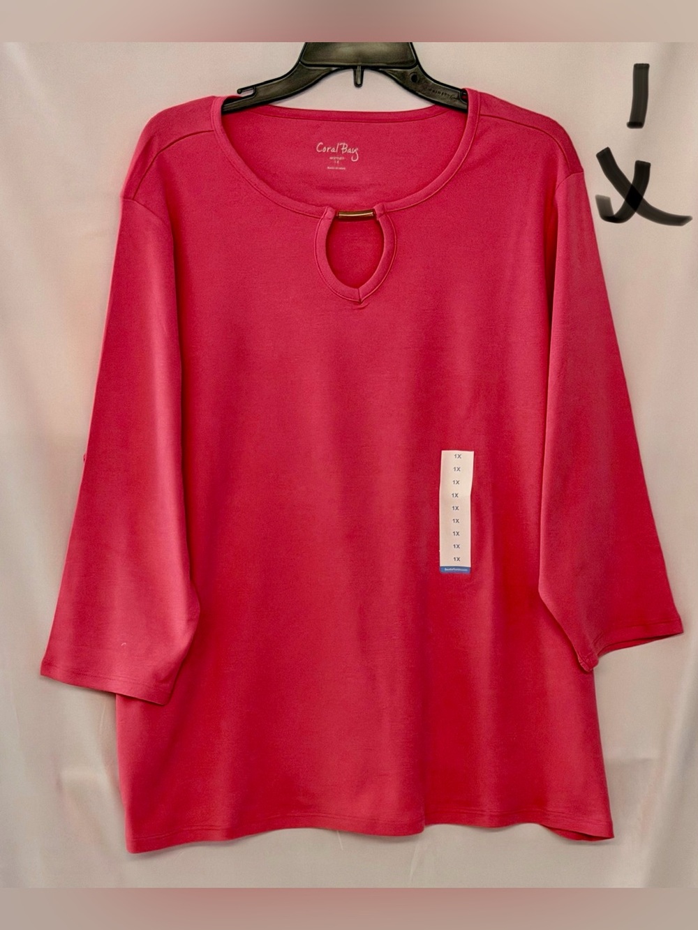 Coral Bay Hot Pink Keyhole 3/4 Sleeve Tunic